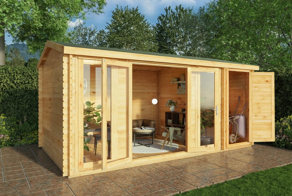 The Home Office Studio Log Cabin with Side Shed 5.1m x 3m