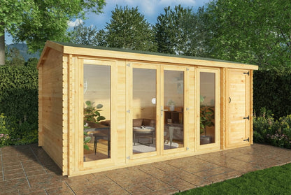The Home Office Studio Log Cabin with Side Shed 5.1m x 3m