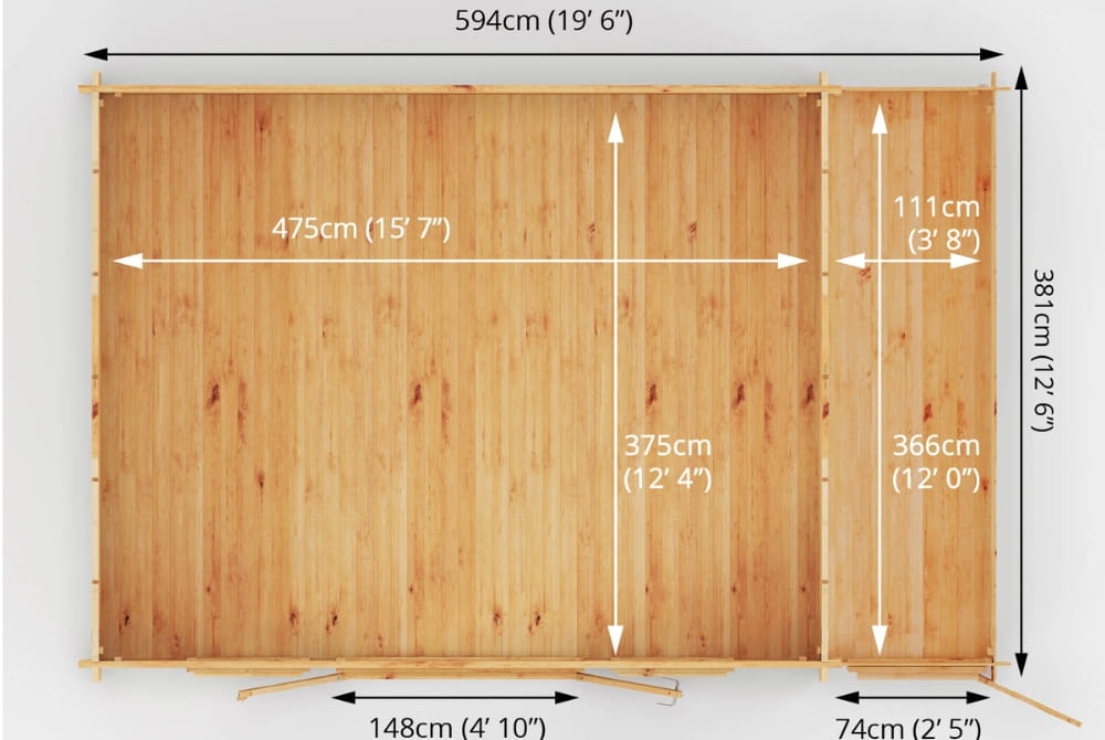 The Home Office Studio Log Cabin with Side Shed 6.1m x 4m