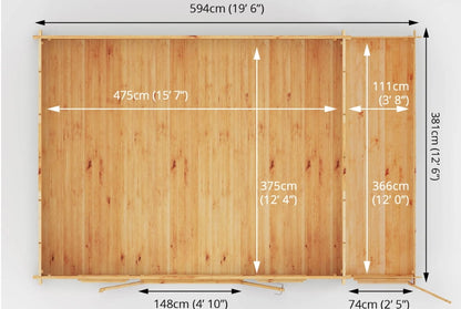 The Home Office Studio Log Cabin with Side Shed 6.1m x 4m