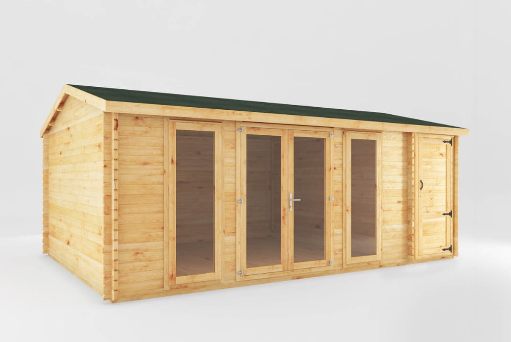 The Home Office Studio Log Cabin with Side Shed 6.1m x 4m