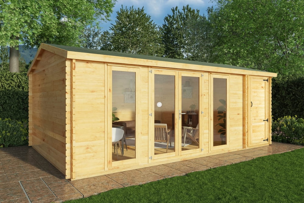 The Home Office Studio Log Cabin with Side Shed 6.1m x 4m
