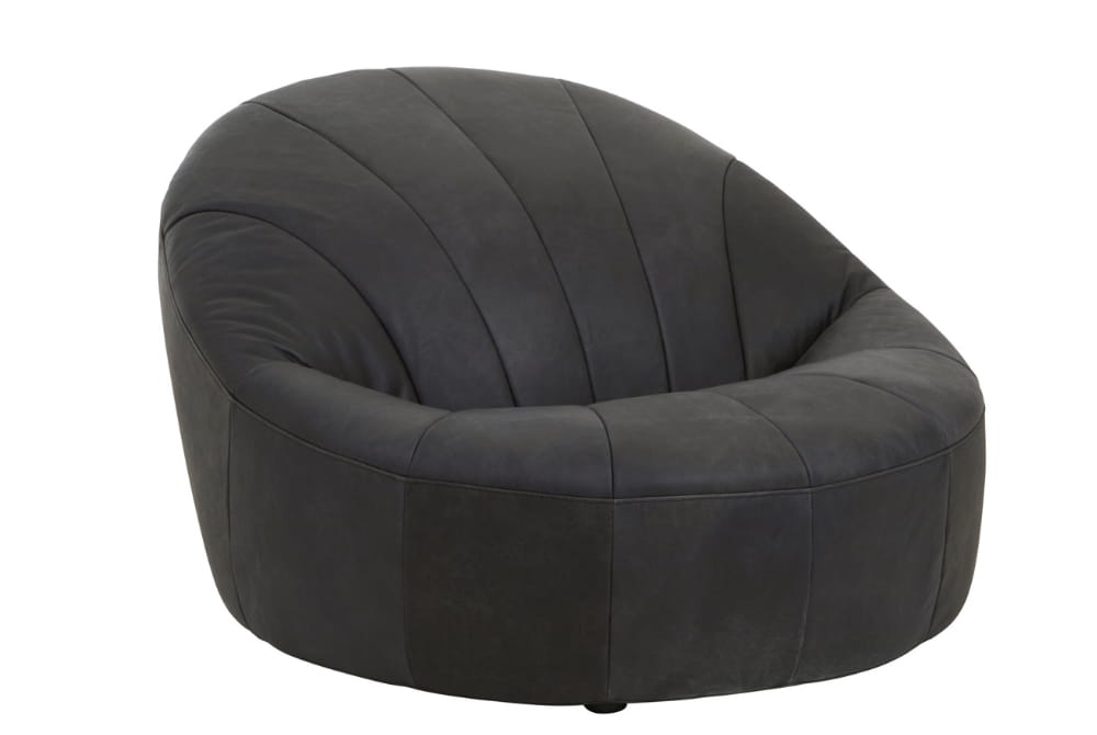 Hoxton Antique Black Leather Lounge Cocoon Chair