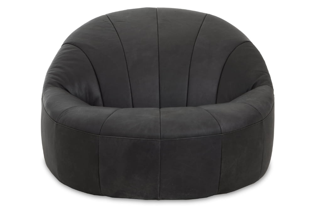 Hoxton Antique Black Leather Lounge Cocoon Chair