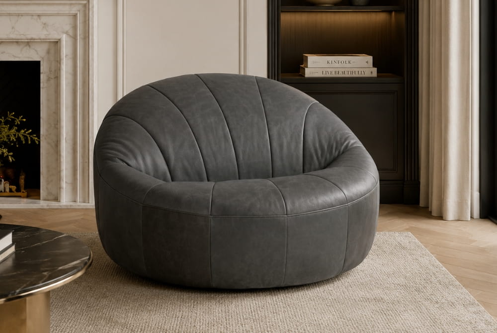 Hoxton Antique Black Leather Lounge Cocoon Chair
