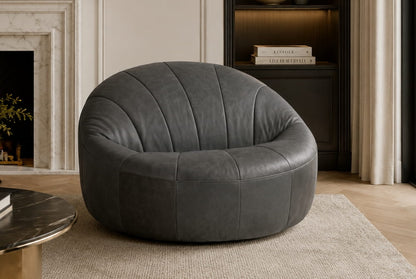 Hoxton Antique Black Leather Lounge Cocoon Chair