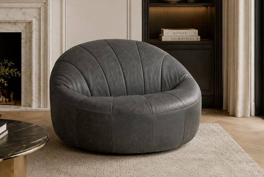 Hoxton Antique Black Leather Lounge Cocoon Chair