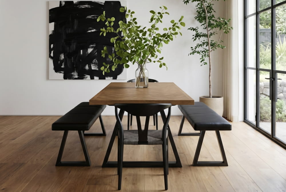 Hyde Whiskey and Black Dining Table with Hyde Benches