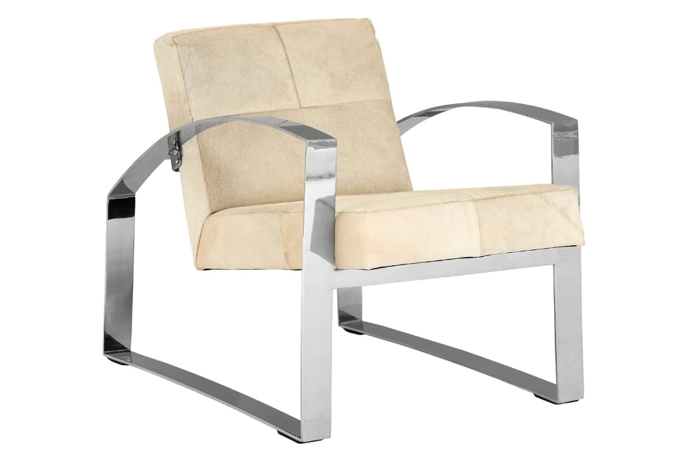  Kensington Townhouse White Hairon Leather Chair With Steel Legs