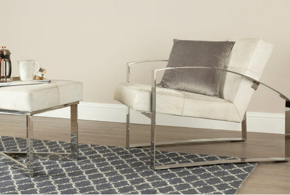  Kensington Townhouse White Hairon Leather Chair With Steel Legs
