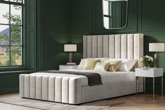 Kilworth Light Grey Velvet Upholstered Double Ottoman Bed
