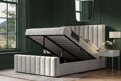 Kilworth Light Grey Velvet Upholstered Double Ottoman Bed