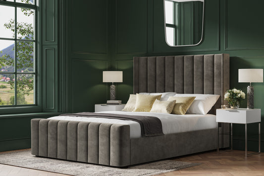 Kilworth Mid Grey Velvet Upholstered Double Ottoman Bed