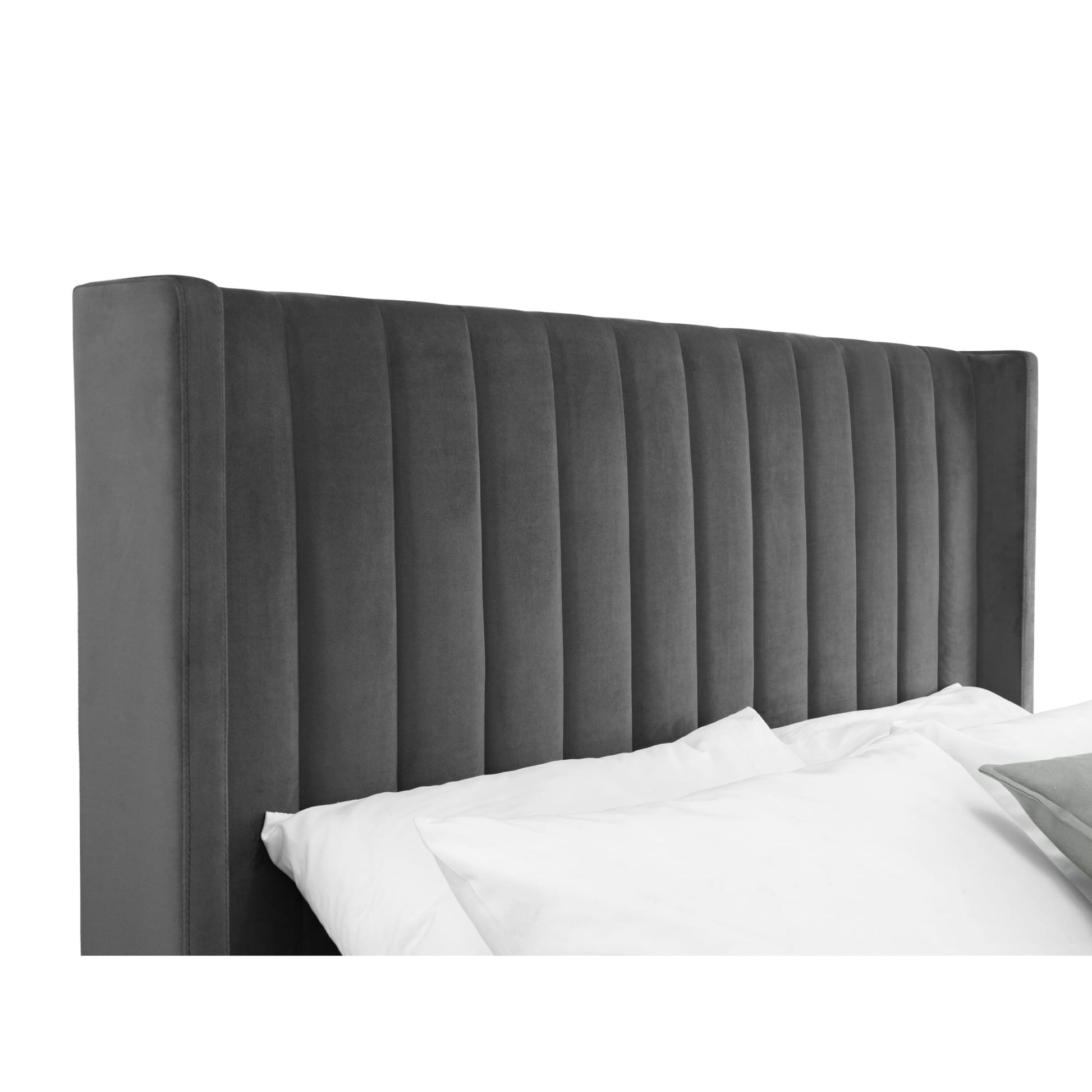 Langham Grey Scalloped Headboard Ottoman Bed