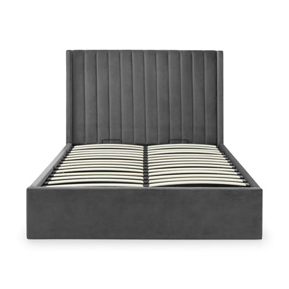 Langham Grey Scalloped Headboard Ottoman Bed