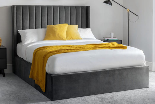 Langham Grey Scalloped Headboard Ottoman Bed