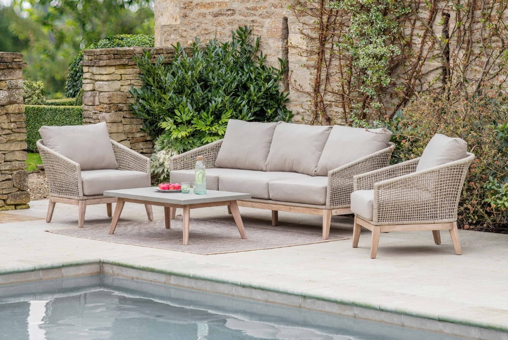 Lynton 3 Seater Sofa Set - Acacia Wood, Grey