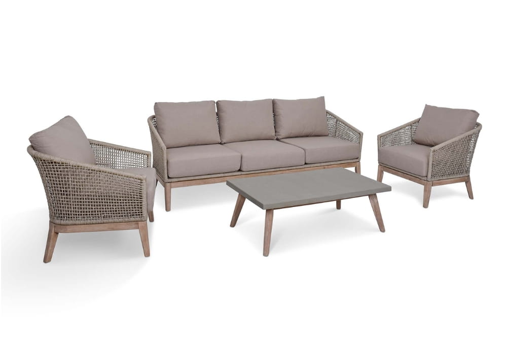 Lynton 3 Seater Sofa Set - Acacia Wood, Grey