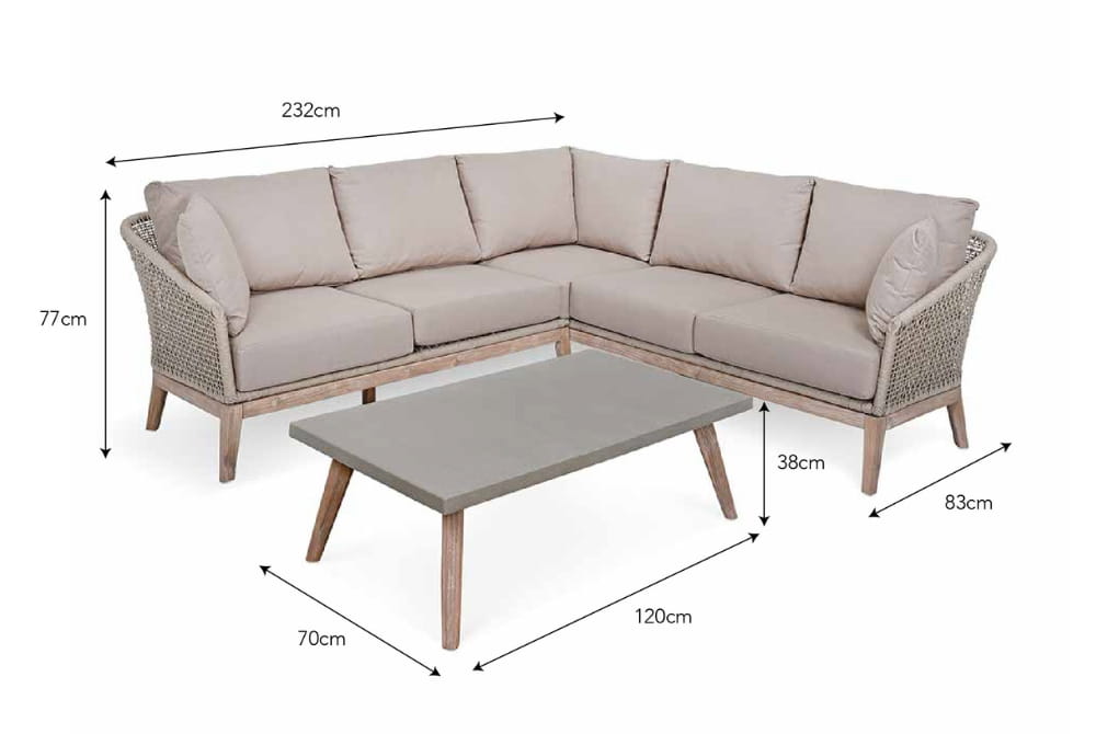 Lynton Corner Sofa Set - Acacia Wood, Grey