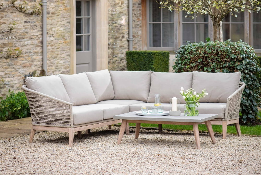 Lynton Corner Sofa Set - Acacia Wood, Grey