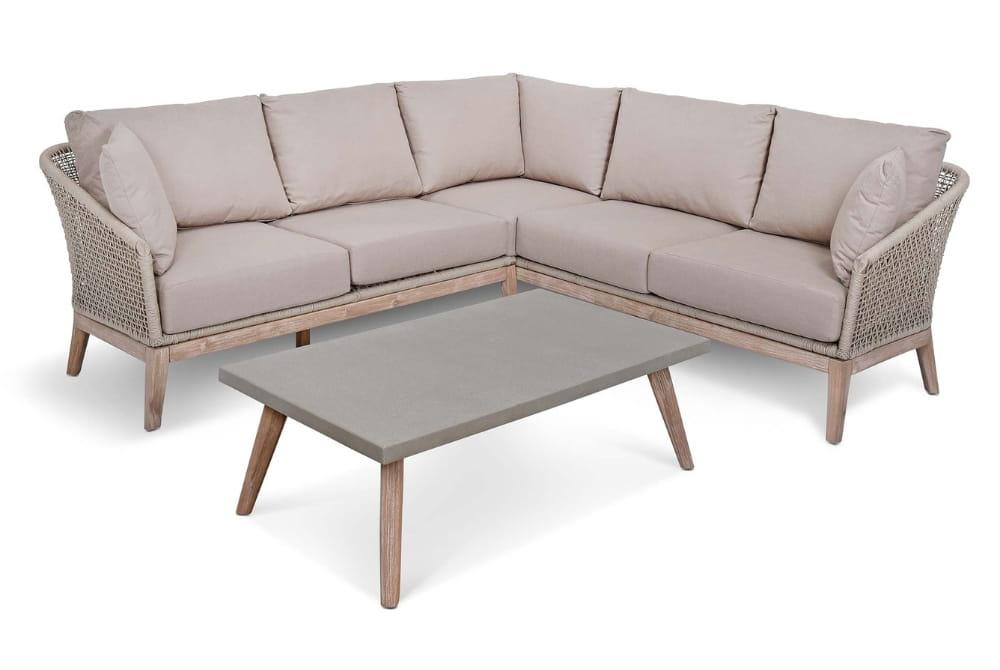Lynton Corner Sofa Set - Acacia Wood, Grey