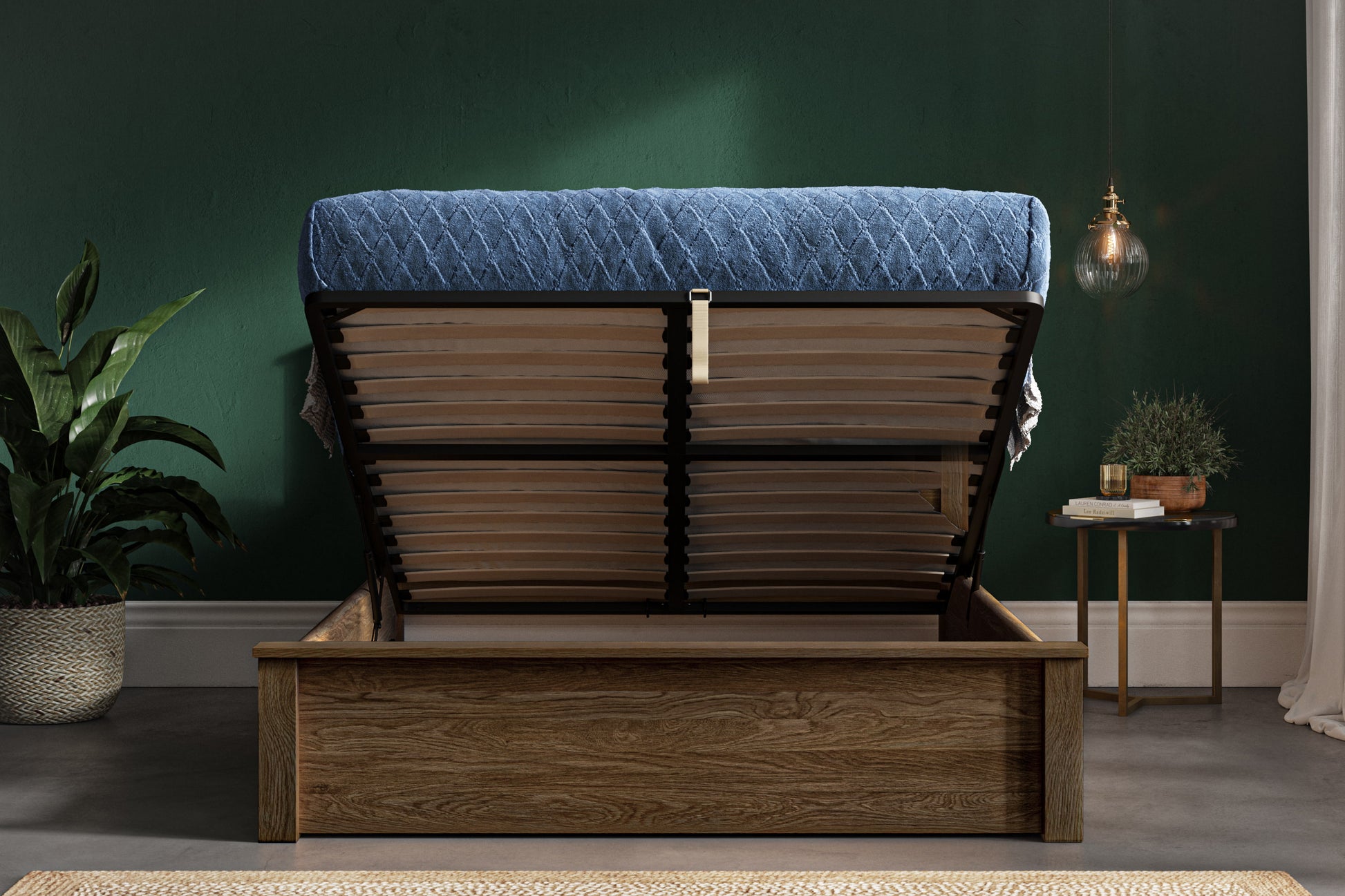 Monaco Warm Oak Double Ottoman Bed