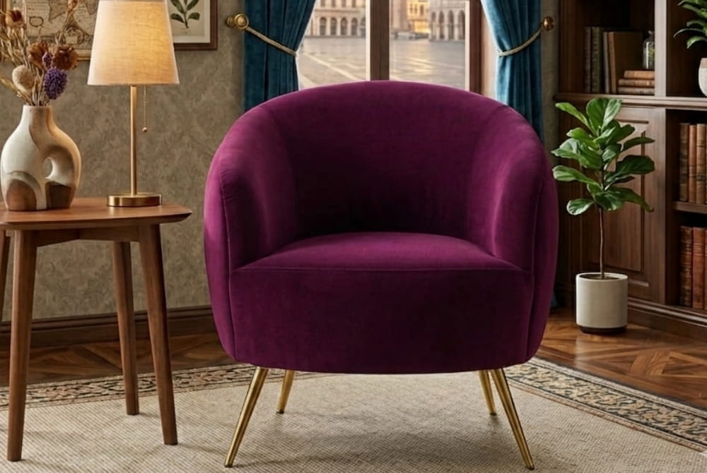 Manhattan Purple Velvet Curved Accent Chair