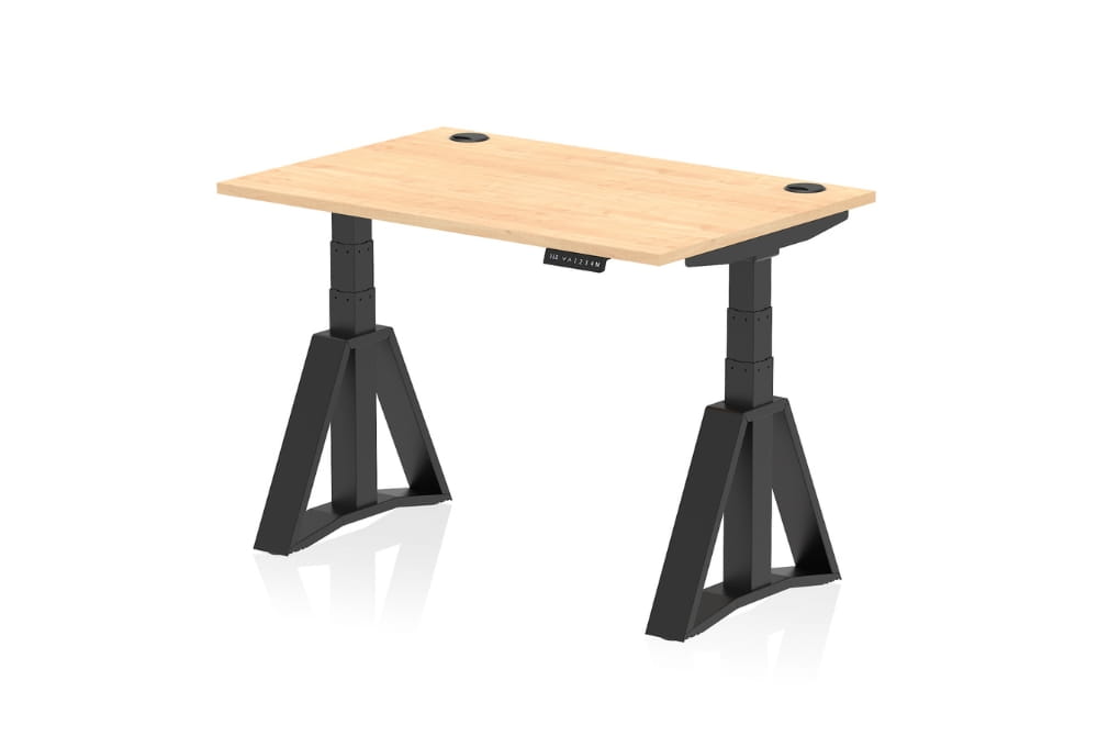 Air Height Adjustable Maple Desk With Cable Ports With Piste Foot