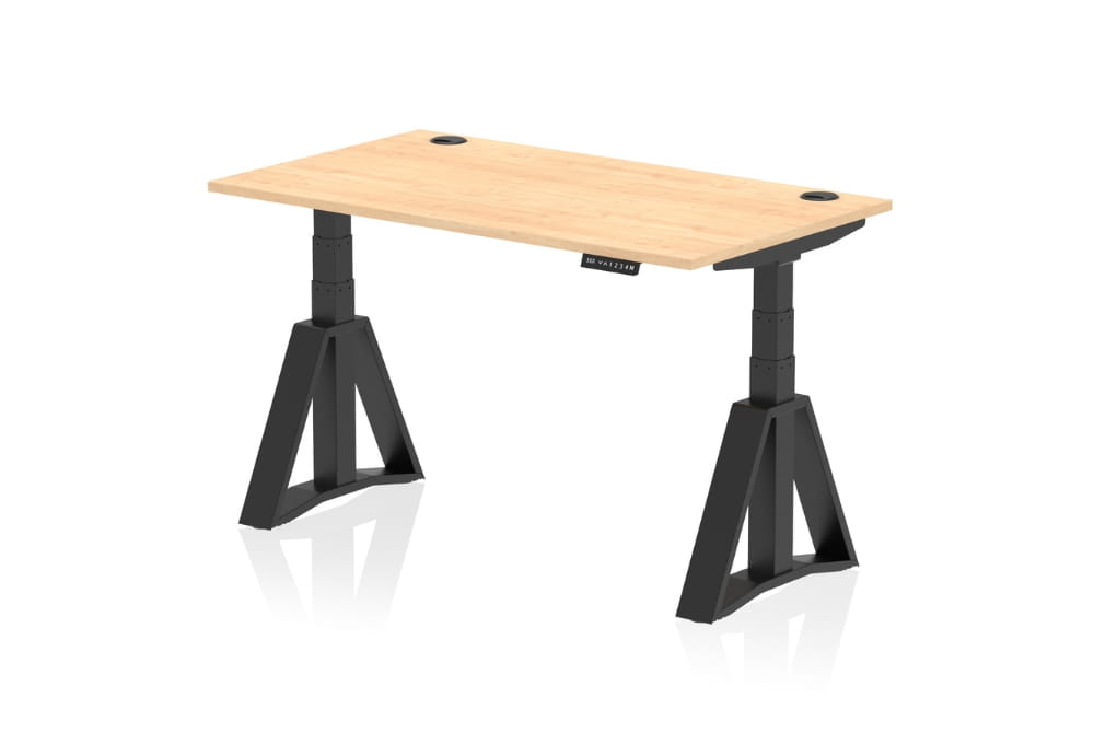 Air Height Adjustable Maple Desk With Cable Ports With Piste Foot