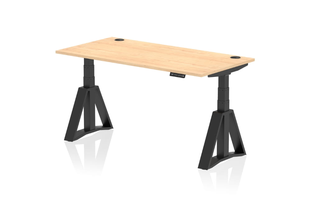 Air Height Adjustable Maple Desk With Cable Ports With Piste Foot