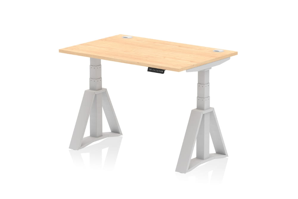 Air Height Adjustable Maple Desk With Cable Ports With Piste Foot