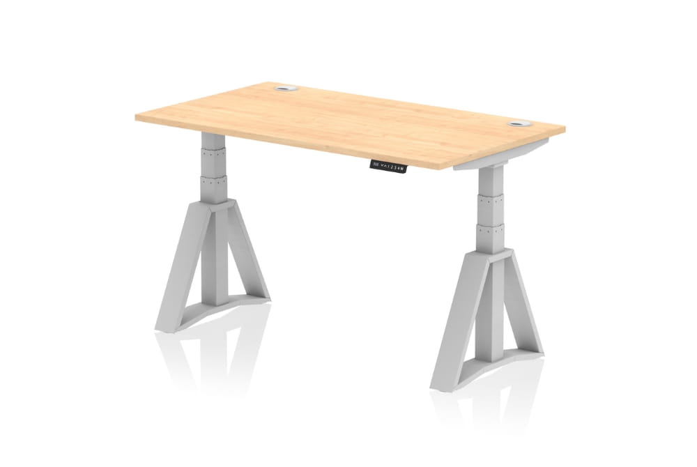 Air Height Adjustable Maple Desk With Cable Ports With Piste Foot