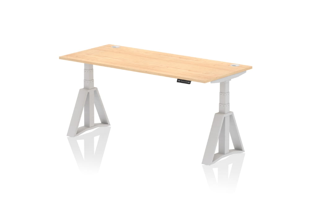 Air Height Adjustable Maple Desk With Cable Ports With Piste Foot