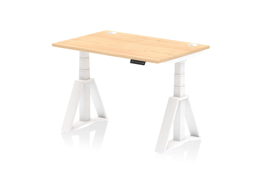 Air Height Adjustable Maple Desk With Cable Ports With Piste Foot