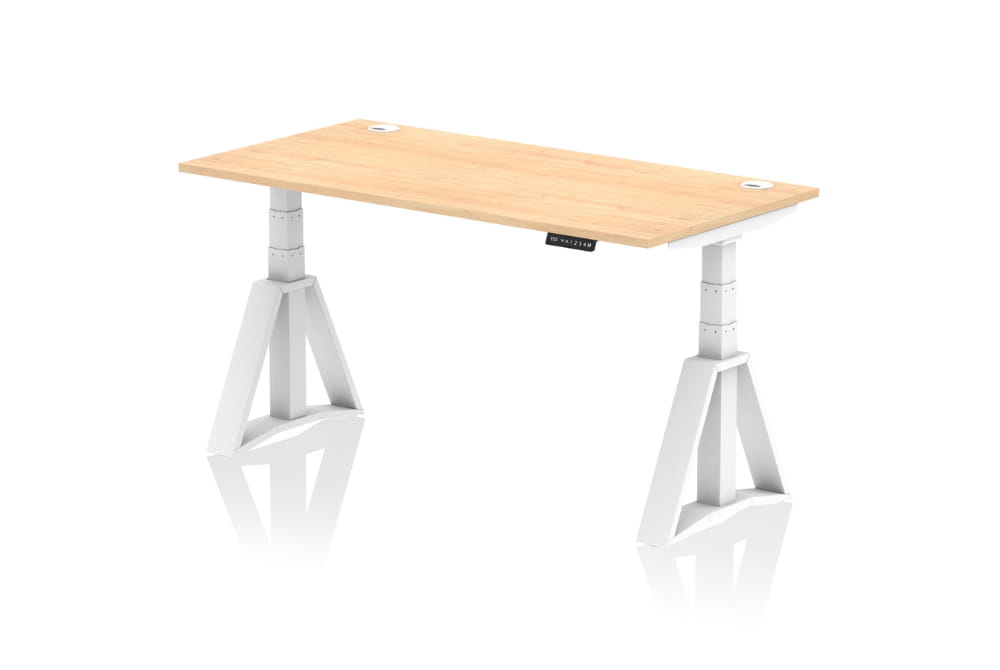 Air Height Adjustable Maple Desk With Cable Ports With Piste Foot