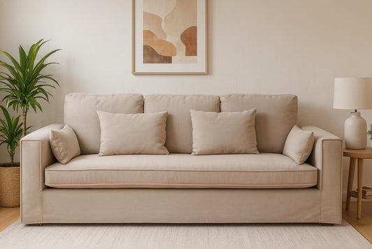 Menton 3 Seat Grey Linen Upholstered Sofa