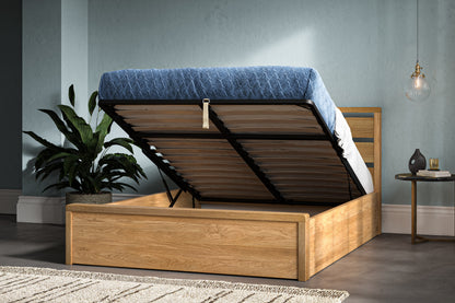 Modena Solid Oak Double Ottoman Bed