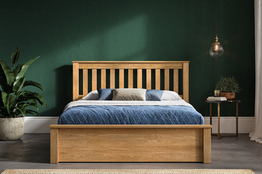 Monaco Solid Oak Double Ottoman Bed