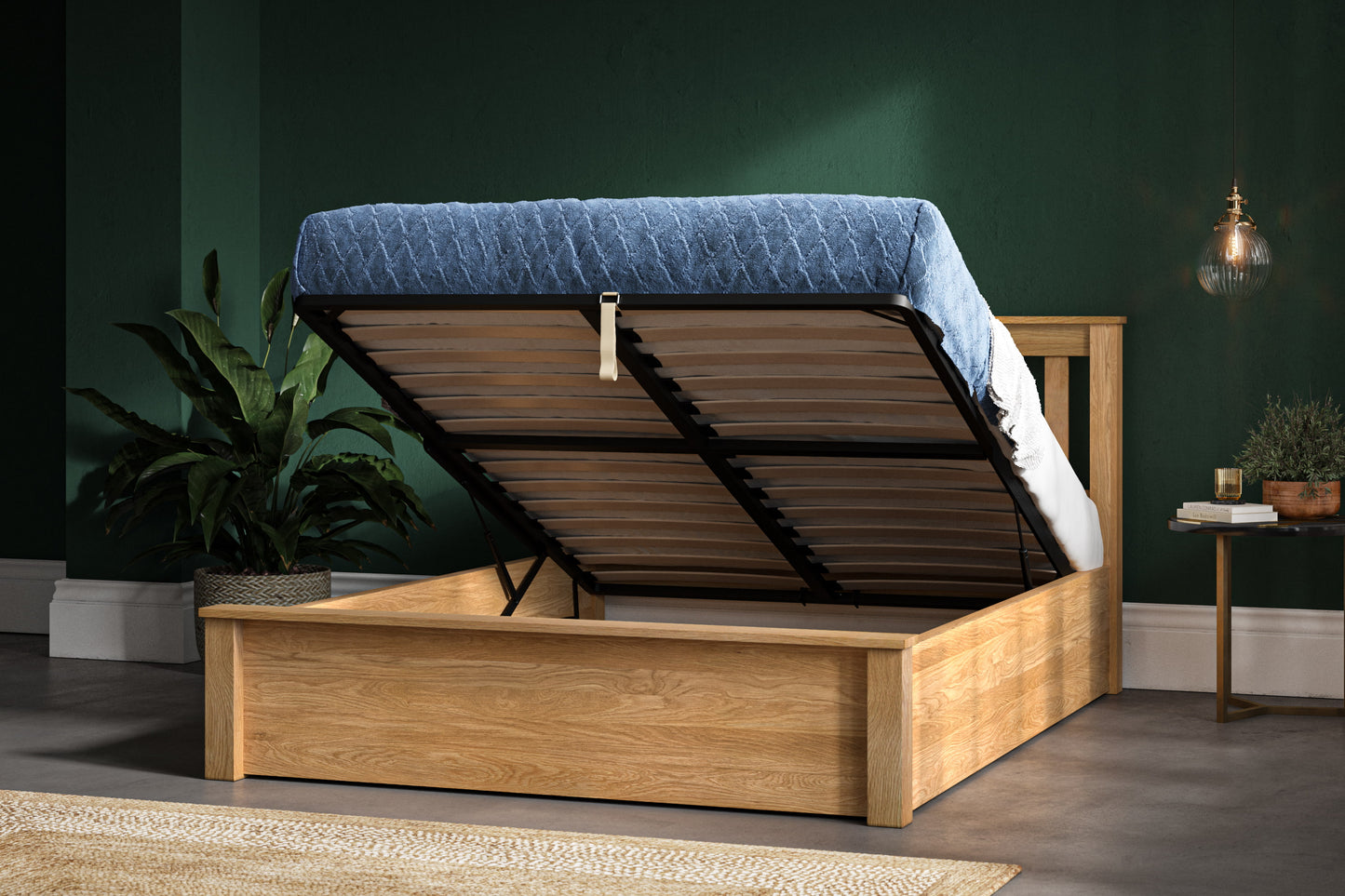 Monaco Solid Oak Double Ottoman Bed