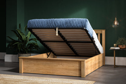 Monaco Solid Oak Double Ottoman Bed
