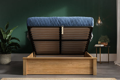 Monaco Solid Oak Double Ottoman Bed