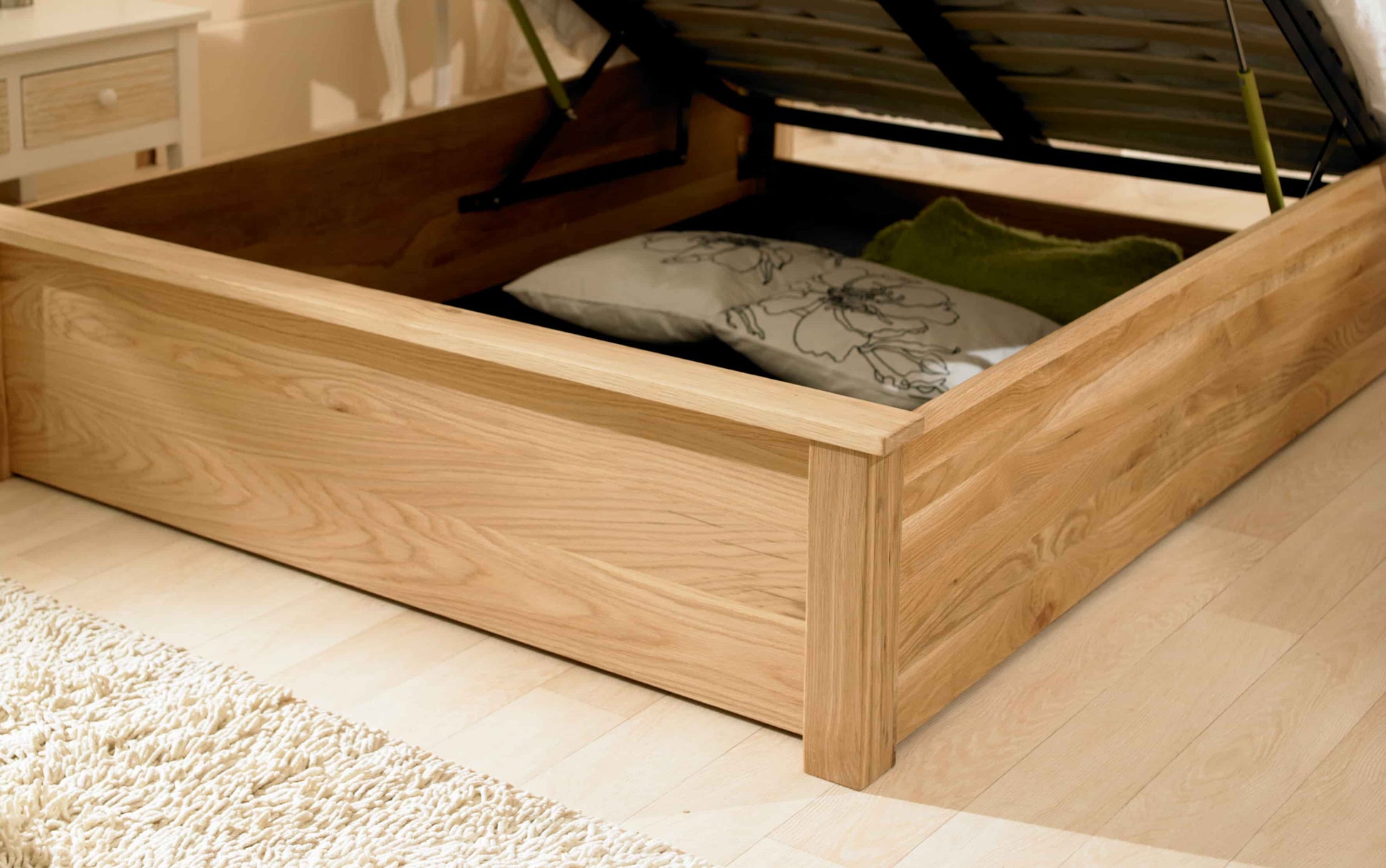 Monaco Solid Oak Double Ottoman Bed