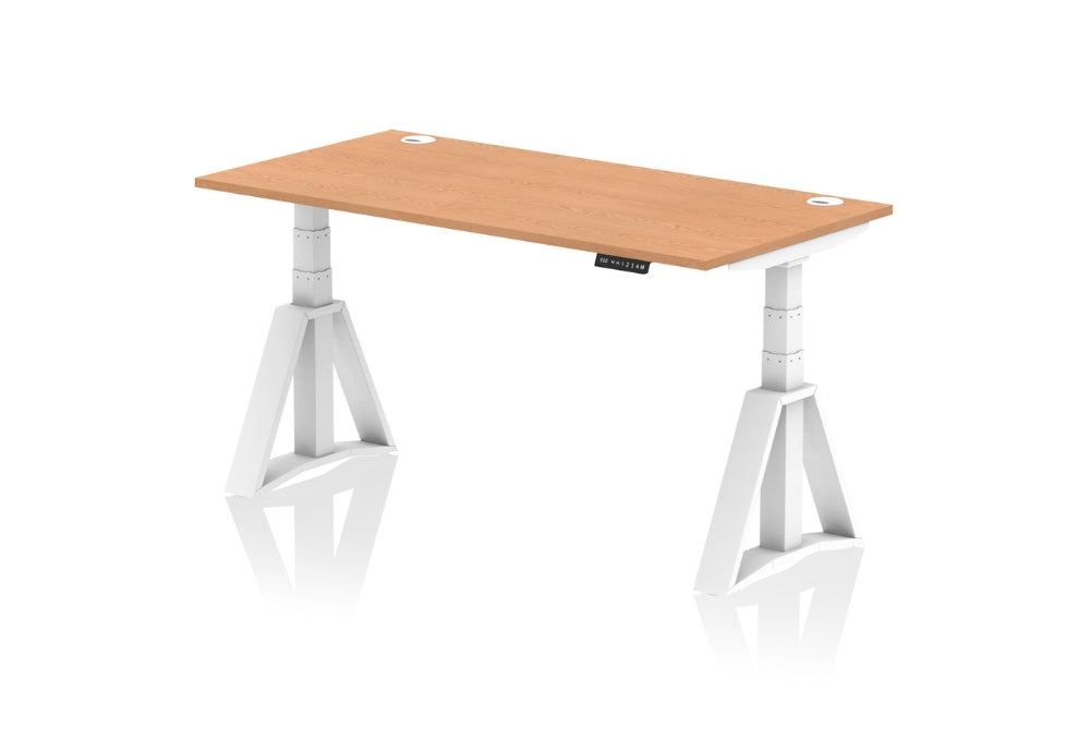 Air Height Adjustable Oak Desk With Cable Ports With Piste Foot