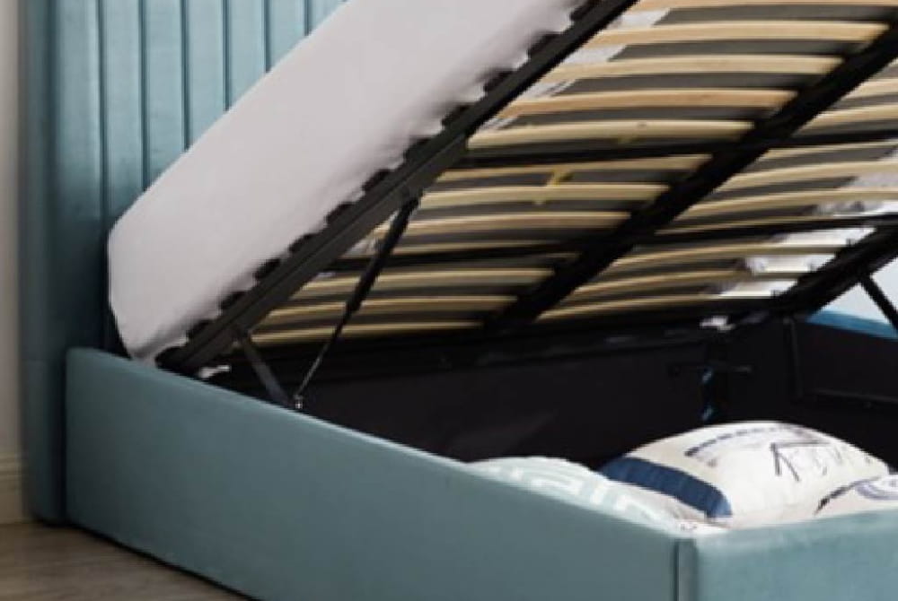 Ophelia Sky Blue Velvet Double Ottoman Bed