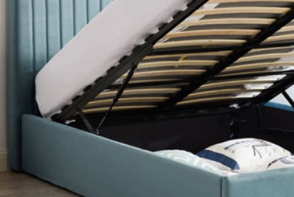 Ophelia Sky Blue Velvet Double Ottoman Bed