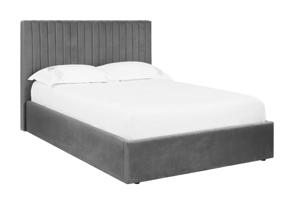Ophelia Smoked Grey Velvet Ottoman Bed