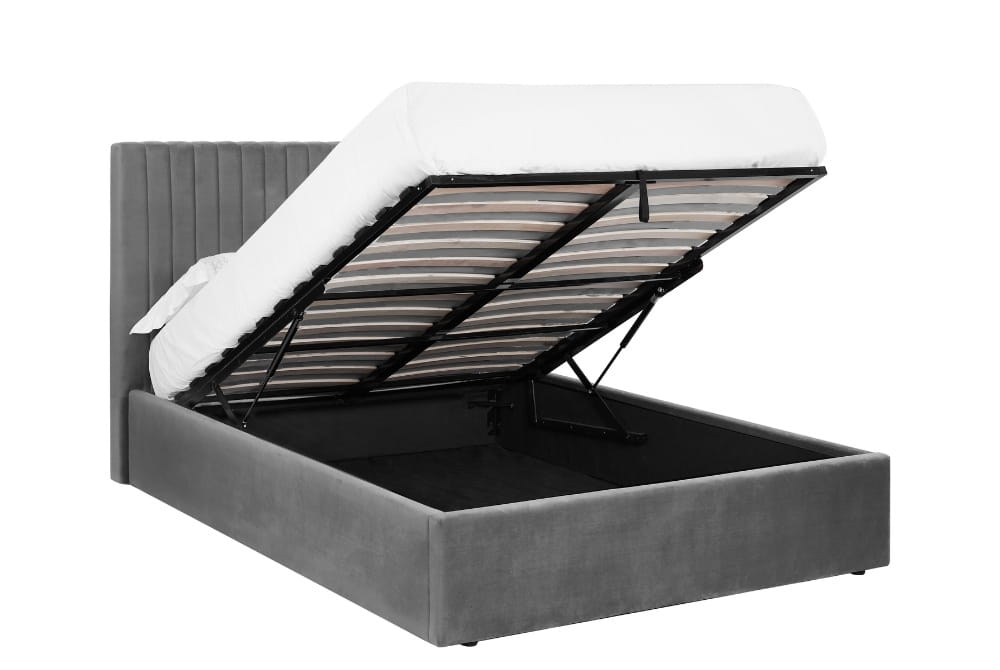 Ophelia Smoked Grey Velvet Ottoman Bed