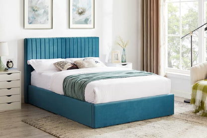 Ophelia Teal Velvet Double Ottoman Bed