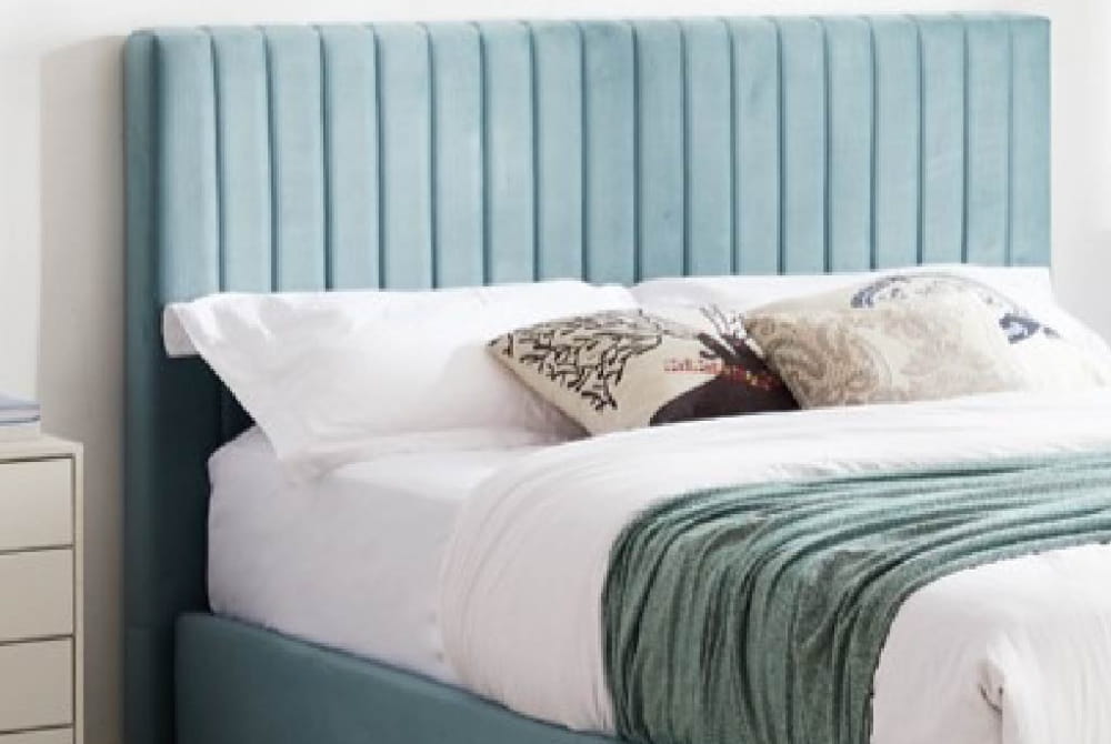 Ophelia Sky Blue Velvet Double Ottoman Bed