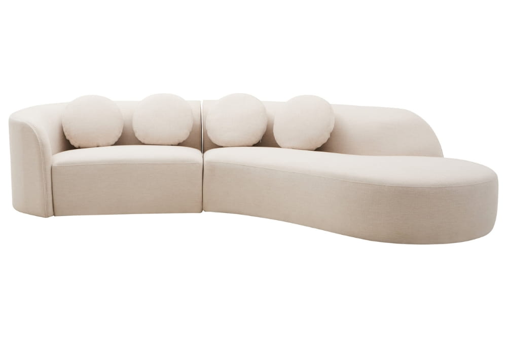  Ovada Cream Linen 3 Seater Curved Sofa